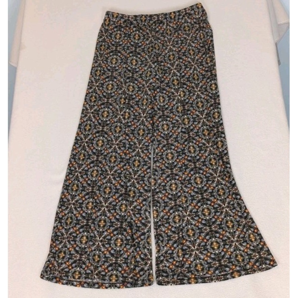 Philosophy Wide Leg Stretch Pants  Women's Large Pull On Black Multicolor